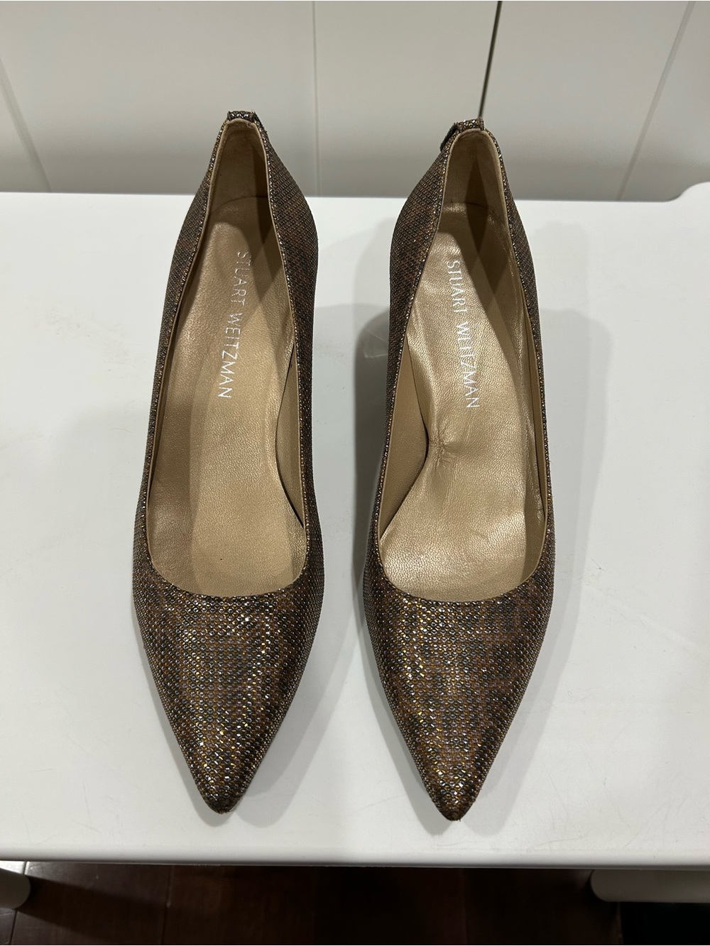 Stuart Weitzman Metallic Bronze Pointed Toe Pumps